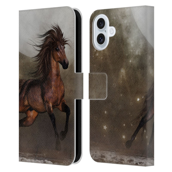 Simone Gatterwe Horses Brown Leather Book Wallet Case Cover For Apple iPhone 16 Plus