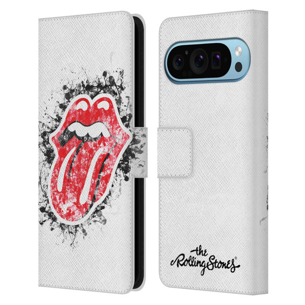 The Rolling Stones Licks Collection Distressed Look Tongue Leather Book Wallet Case Cover For Google Pixel 9 / Pixel 9 Pro