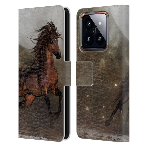Simone Gatterwe Horses Brown Leather Book Wallet Case Cover For Xiaomi 14