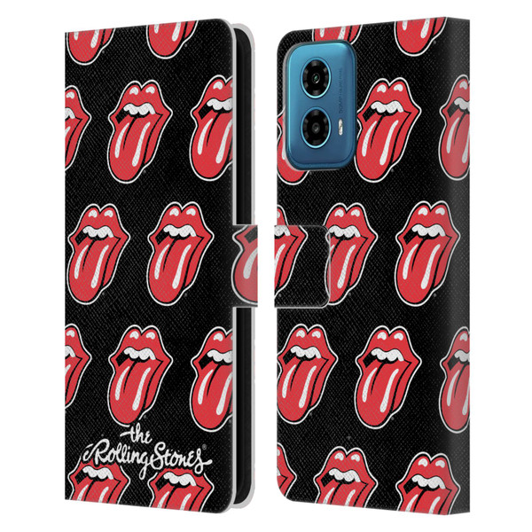 The Rolling Stones Licks Collection Tongue Classic Pattern Leather Book Wallet Case Cover For Motorola Moto G34 5G