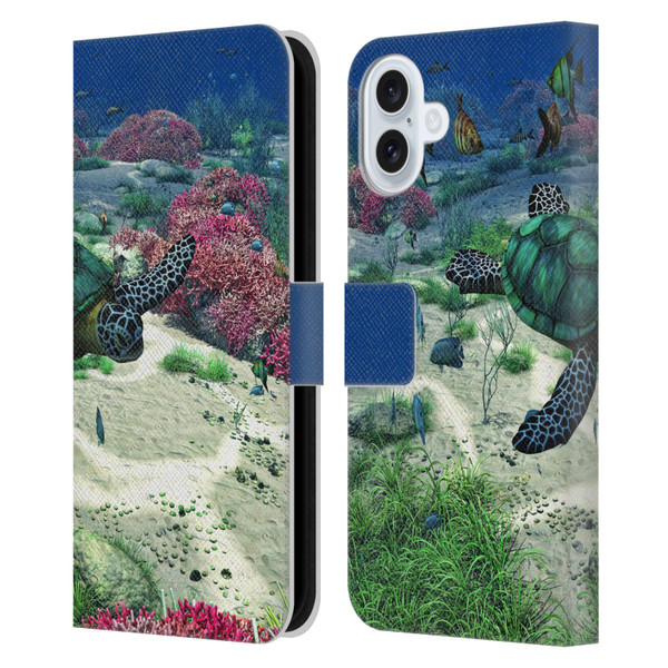 Simone Gatterwe Life In Sea Turtle Leather Book Wallet Case Cover For Apple iPhone 16 Plus