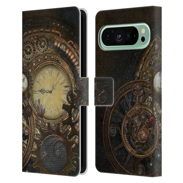 Simone Gatterwe Steampunk Clocks Leather Book Wallet Case Cover For Google Pixel 9 Pro XL