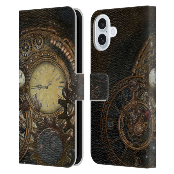 Simone Gatterwe Steampunk Clocks Leather Book Wallet Case Cover For Apple iPhone 16 Plus