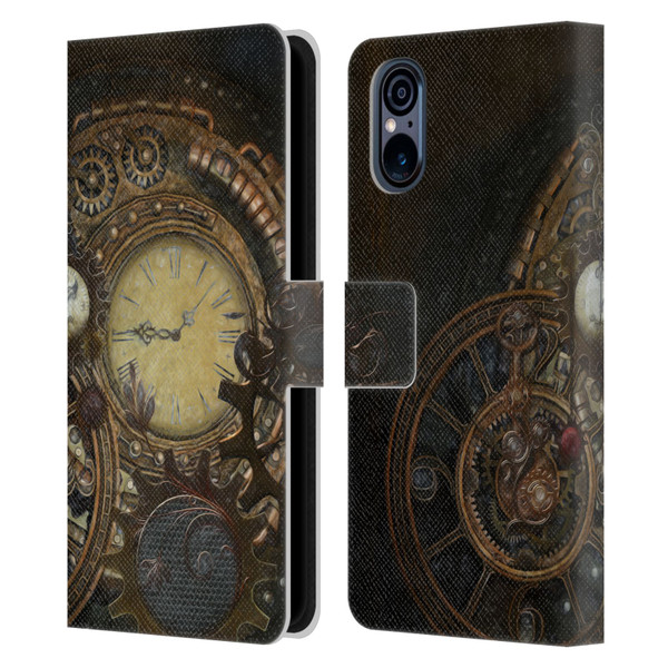 Simone Gatterwe Steampunk Clocks Leather Book Wallet Case Cover For Sony Xperia 5 V 5G