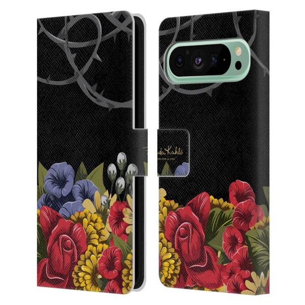 Frida Kahlo Red Florals Efflorescence Leather Book Wallet Case Cover For Google Pixel 9 Pro XL