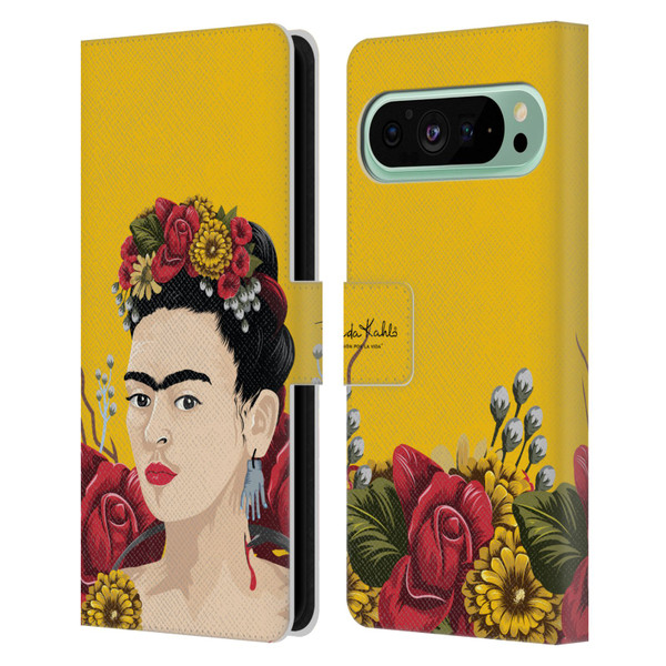 Frida Kahlo Red Florals Portrait Leather Book Wallet Case Cover For Google Pixel 9 Pro XL