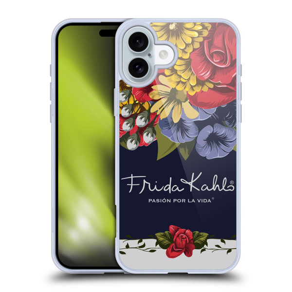 Frida Kahlo Red Florals Blooms Soft Gel Case for Apple iPhone 16 Plus