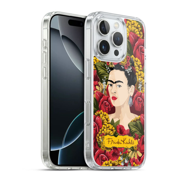 Frida Kahlo Red Florals Portrait Pattern Soft Gel Case for Apple iPhone 16 Pro & MagSafe