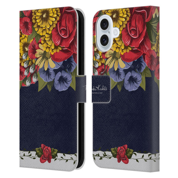 Frida Kahlo Red Florals Blooms Leather Book Wallet Case Cover For Apple iPhone 16 Plus