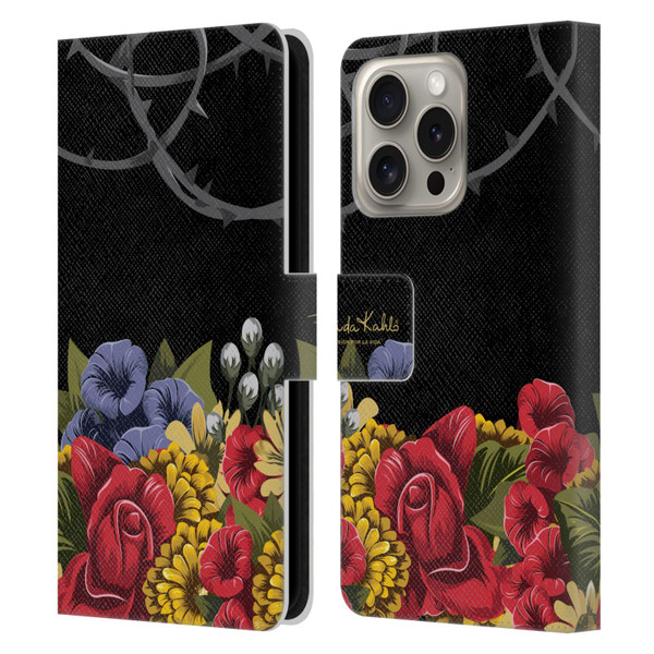 Frida Kahlo Red Florals Efflorescence Leather Book Wallet Case Cover For Apple iPhone 16 Pro