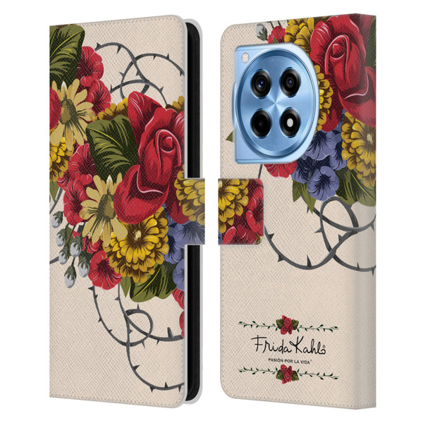 Frida Kahlo Red Florals Vine Leather Book Wallet Case Cover For OnePlus 12R