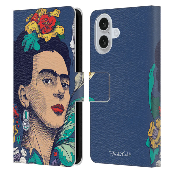 Frida Kahlo Sketch Flowers Leather Book Wallet Case Cover For Apple iPhone 16