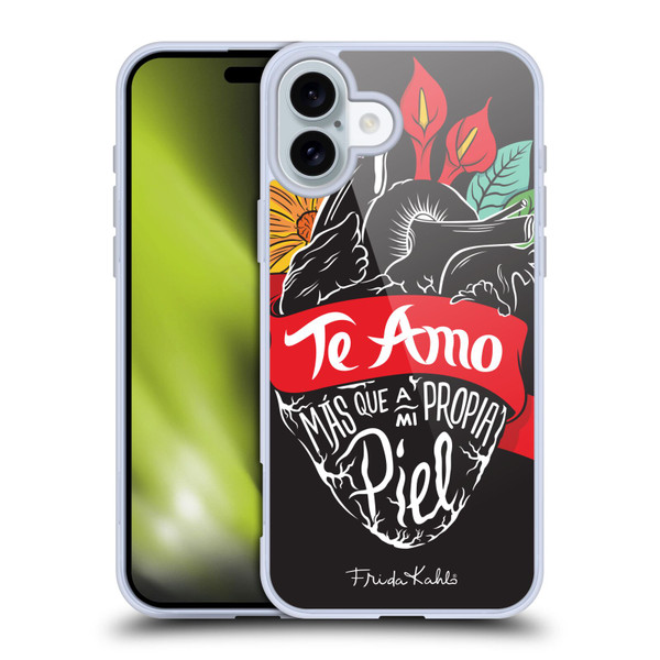 Frida Kahlo Typography Heart Soft Gel Case for Apple iPhone 16 Plus