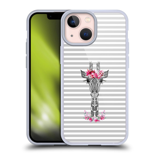 Monika Strigel Flower Giraffe And Stripes Grey Soft Gel Case for Apple iPhone 13 Mini