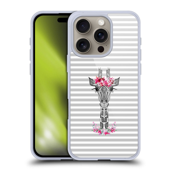Monika Strigel Flower Giraffe And Stripes Grey Soft Gel Case for Apple iPhone 16 Pro