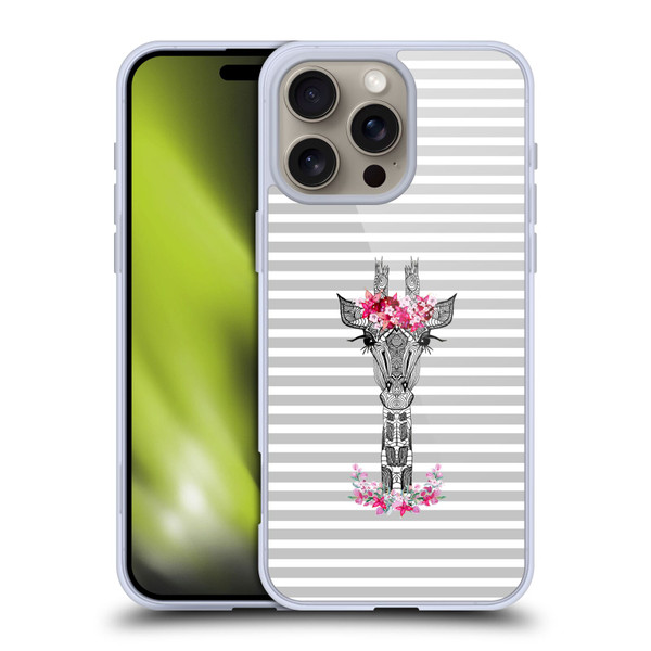 Monika Strigel Flower Giraffe And Stripes Grey Soft Gel Case for Apple iPhone 16 Pro Max