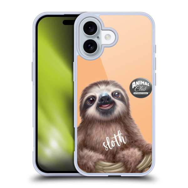 Animal Club International Faces Sloth Soft Gel Case for Apple iPhone 16 & MagSafe
