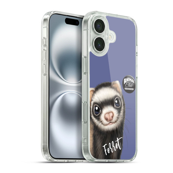 Animal Club International Faces Ferret Soft Gel Case for Apple iPhone 16 Plus & MagSafe