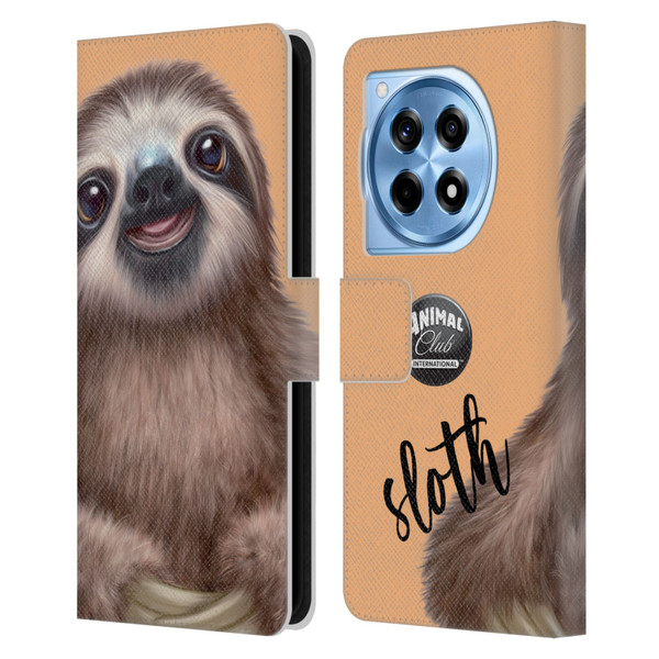Animal Club International Faces Sloth Leather Book Wallet Case Cover For OnePlus 12R