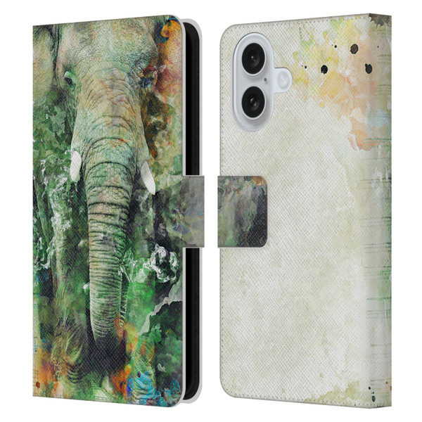 Riza Peker Animals Elephant Leather Book Wallet Case Cover For Apple iPhone 16