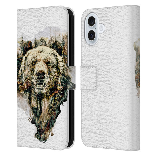 Riza Peker Animals Bear Leather Book Wallet Case Cover For Apple iPhone 16 Plus