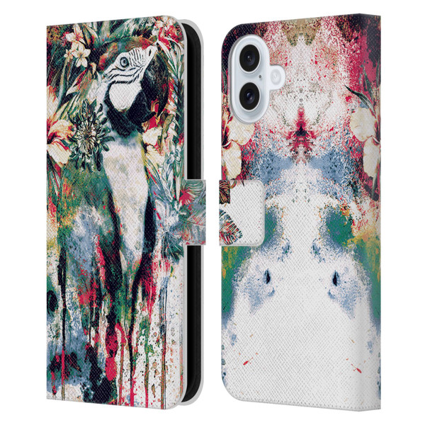 Riza Peker Animals Parrot Leather Book Wallet Case Cover For Apple iPhone 16 Plus