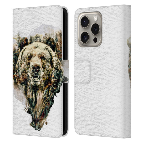 Riza Peker Animals Bear Leather Book Wallet Case Cover For Apple iPhone 16 Pro