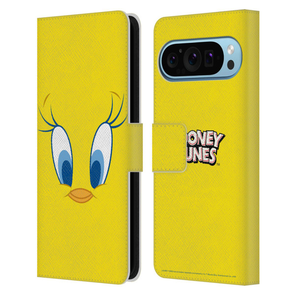 Looney Tunes Full Face Tweety Leather Book Wallet Case Cover For Google Pixel 9 / Pixel 9 Pro