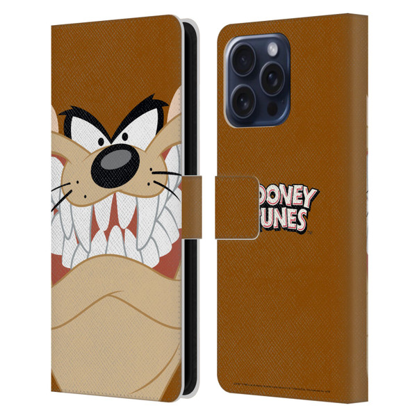 Looney Tunes Full Face Tasmanian Devil Leather Book Wallet Case Cover For Apple iPhone 16 Pro Max
