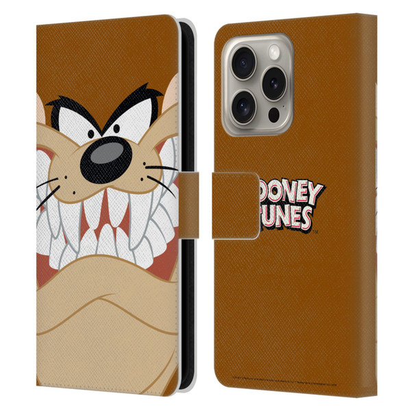 Looney Tunes Full Face Tasmanian Devil Leather Book Wallet Case Cover For Apple iPhone 16 Pro