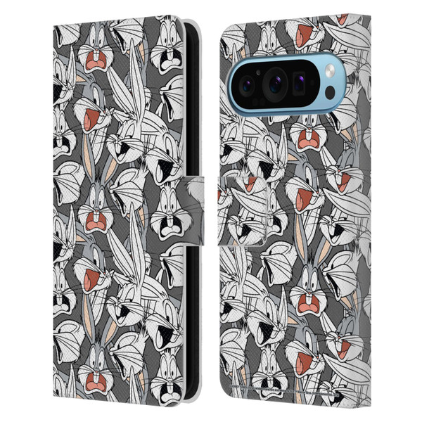 Looney Tunes Patterns Bugs Bunny Leather Book Wallet Case Cover For Google Pixel 9 / Pixel 9 Pro