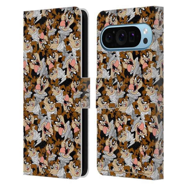 Looney Tunes Patterns Tasmanian Devil Leather Book Wallet Case Cover For Google Pixel 9 / Pixel 9 Pro