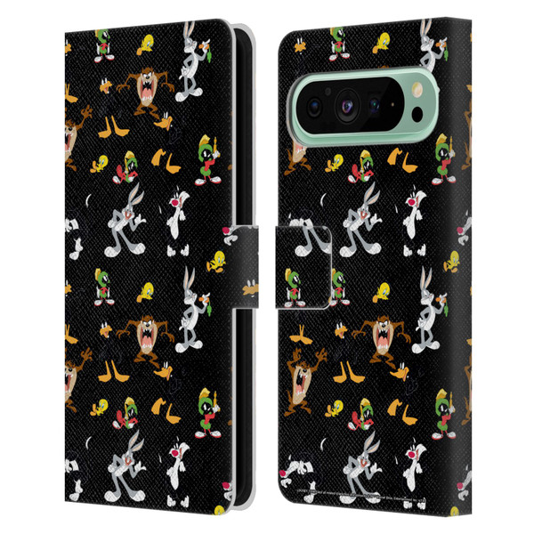 Looney Tunes Patterns Black Leather Book Wallet Case Cover For Google Pixel 9 Pro XL