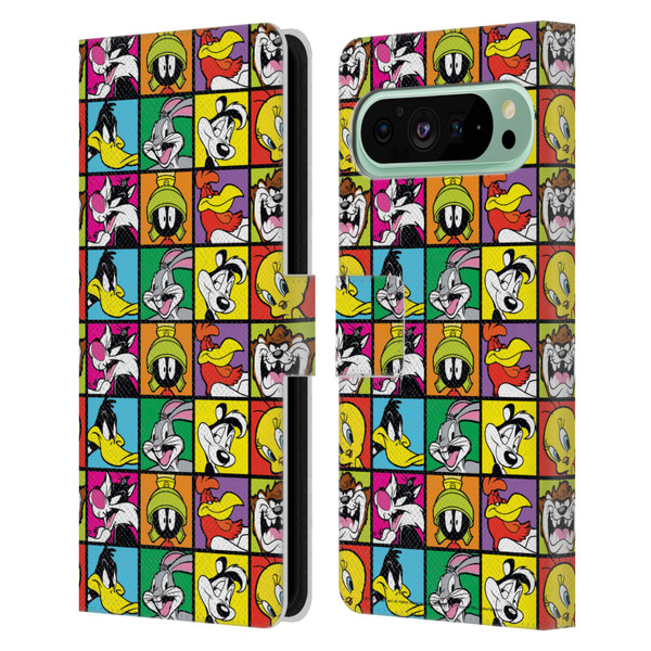 Looney Tunes Patterns Tiles Leather Book Wallet Case Cover For Google Pixel 9 Pro XL