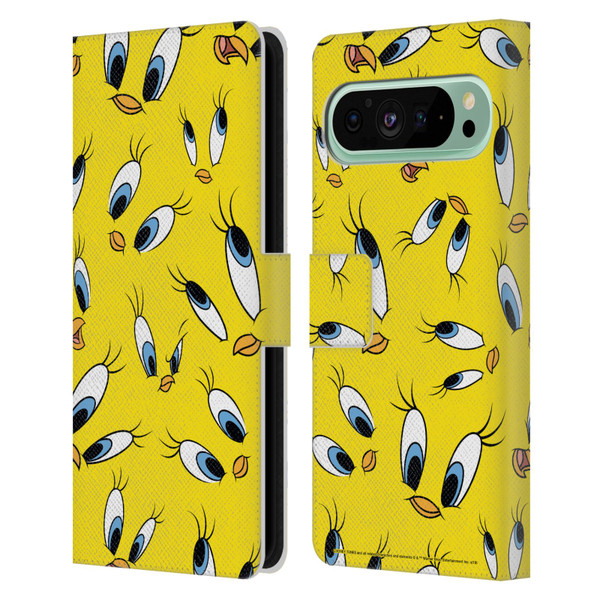 Looney Tunes Patterns Tweety Leather Book Wallet Case Cover For Google Pixel 9 Pro XL