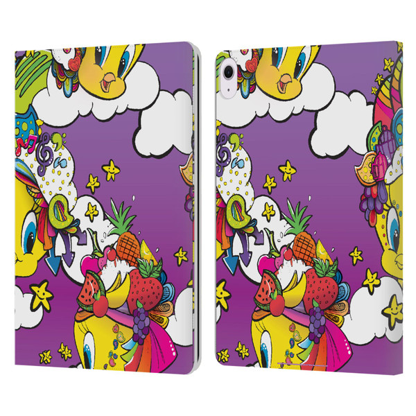 Looney Tunes Patterns Tweety Purple Leather Book Wallet Case Cover For Apple iPad Air 13 2024