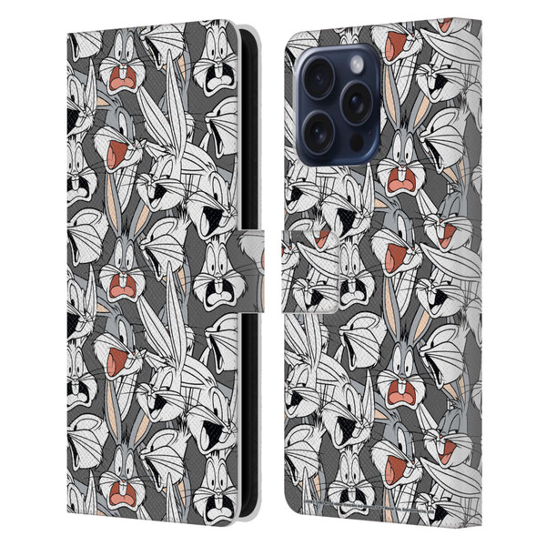 Looney Tunes Patterns Bugs Bunny Leather Book Wallet Case Cover For Apple iPhone 16 Pro Max