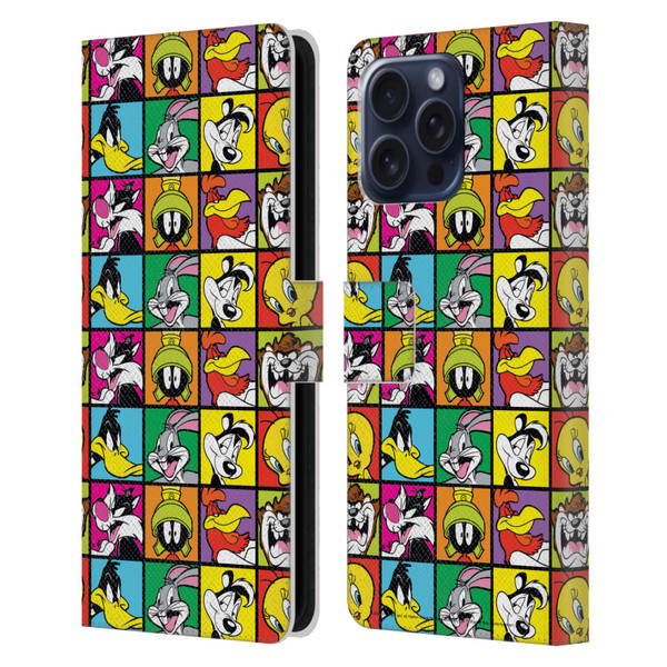 Looney Tunes Patterns Tiles Leather Book Wallet Case Cover For Apple iPhone 16 Pro Max