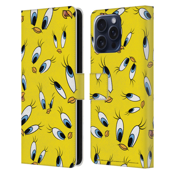 Looney Tunes Patterns Tweety Leather Book Wallet Case Cover For Apple iPhone 16 Pro Max