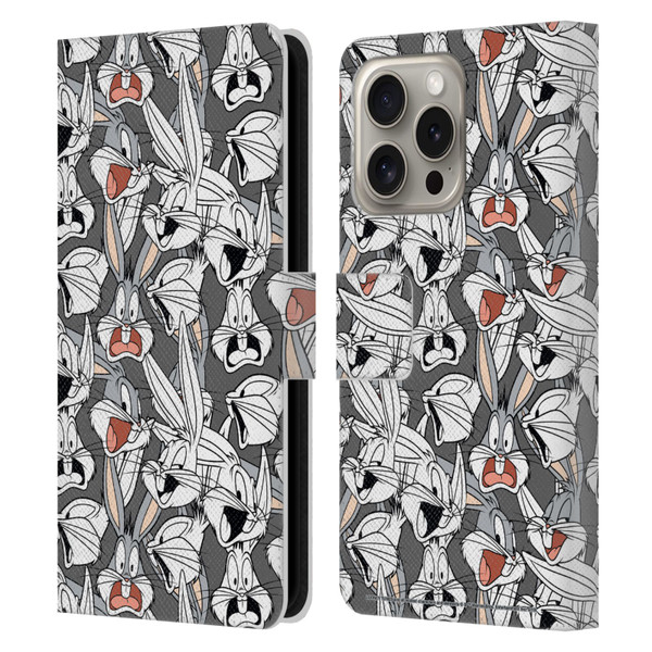 Looney Tunes Patterns Bugs Bunny Leather Book Wallet Case Cover For Apple iPhone 16 Pro