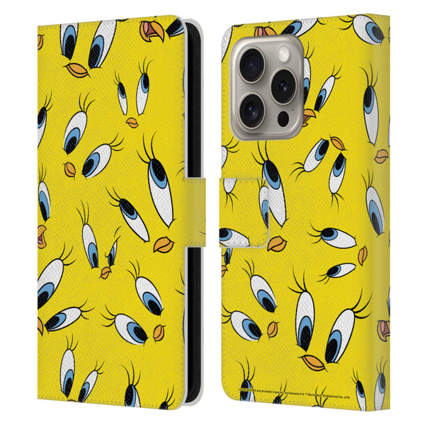 Looney Tunes Patterns Tweety Leather Book Wallet Case Cover For Apple iPhone 16 Pro
