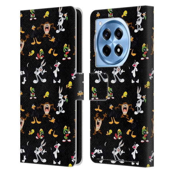 Looney Tunes Patterns Black Leather Book Wallet Case Cover For OnePlus 12R
