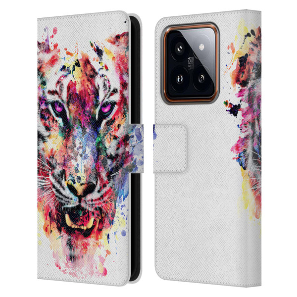 Riza Peker Animals Eye Of The Tiger Leather Book Wallet Case Cover For Xiaomi 14