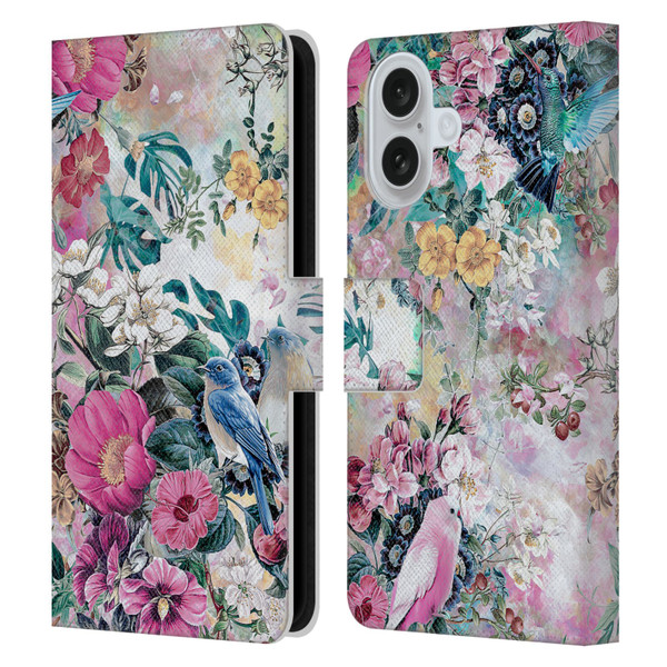 Riza Peker Florals Birds Leather Book Wallet Case Cover For Apple iPhone 16
