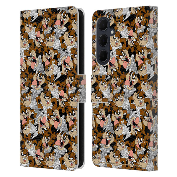 Looney Tunes Patterns Tasmanian Devil Leather Book Wallet Case Cover For Samsung Galaxy A35 5G