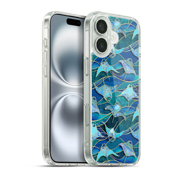Micklyn Le Feuvre Flora And Fauna Patchwork Manta Rays in Blue Soft Gel Case for Apple iPhone 16 Plus & MagSafe