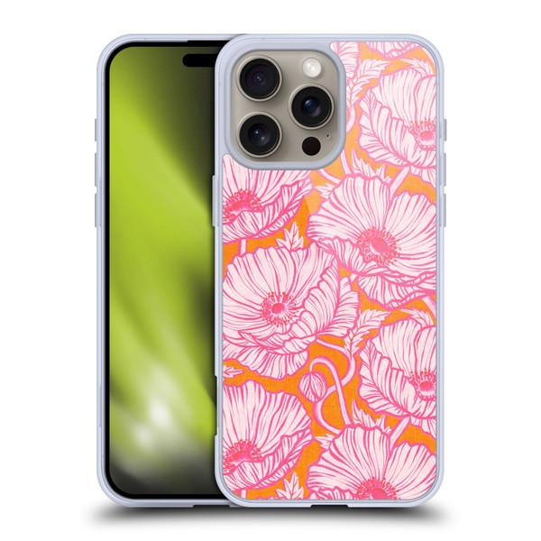 Micklyn Le Feuvre Flora And Fauna Hot Pink Orange Poppy Floral Soft Gel Case for Apple iPhone 16 Pro Max