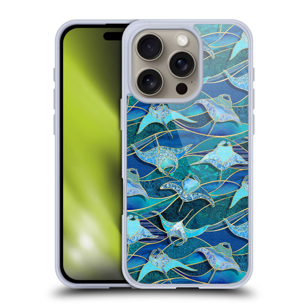 Micklyn Le Feuvre Flora And Fauna Patchwork Manta Rays in Blue Soft Gel Case for Apple iPhone 16 Pro