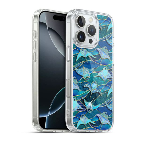 Micklyn Le Feuvre Flora And Fauna Patchwork Manta Rays in Blue Soft Gel Case for Apple iPhone 16 Pro & MagSafe