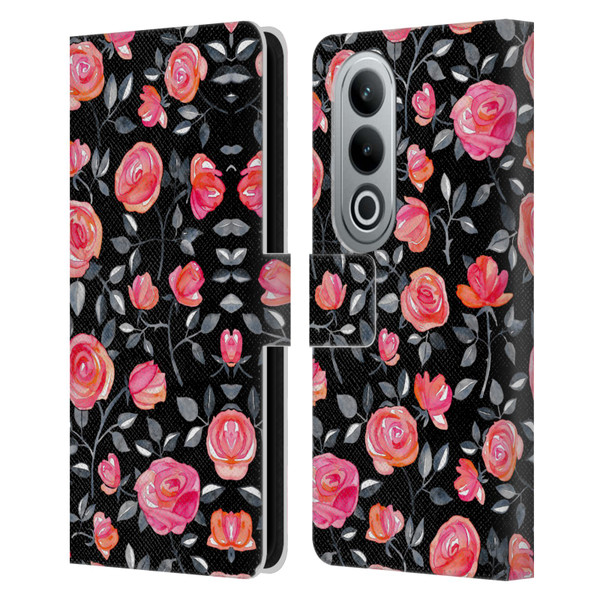 Micklyn Le Feuvre Florals Roses on Black Leather Book Wallet Case Cover For OPPO OnePlus Ace 3V 5G